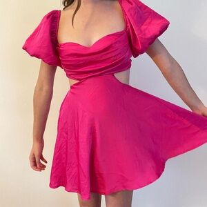 ASTR hot pink cutout puff sleeve preppy rush mini dress